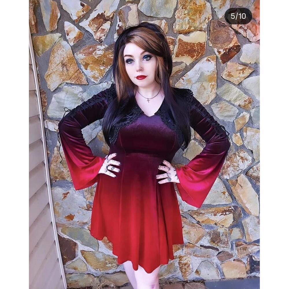 Punk Rave New ombre velvet gothic dress with lace collar